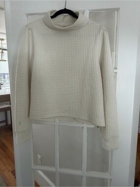Dudley Stephens Cream Waffle Turtleneck Top
